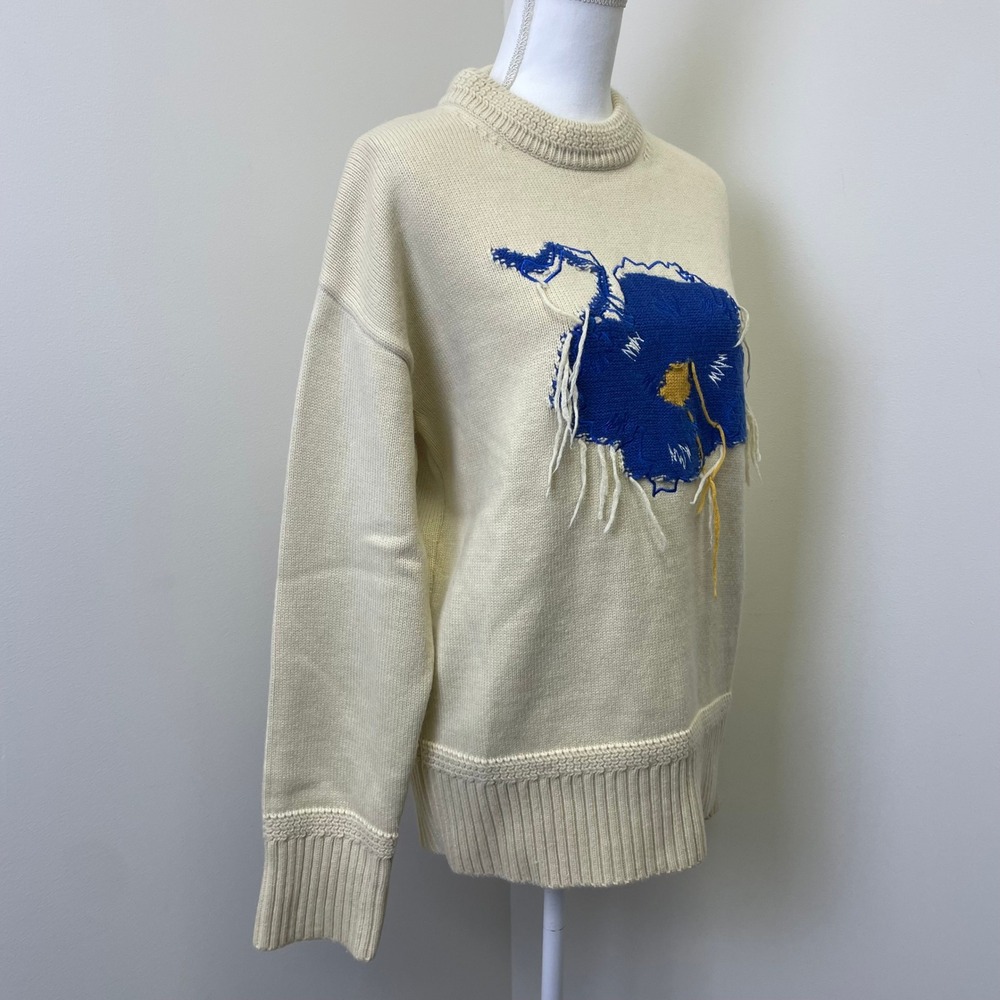 ADER Error Ivory Wool Knit Bluessom Flower Sweater Size A2 FW2020 - Picture 3 of 16